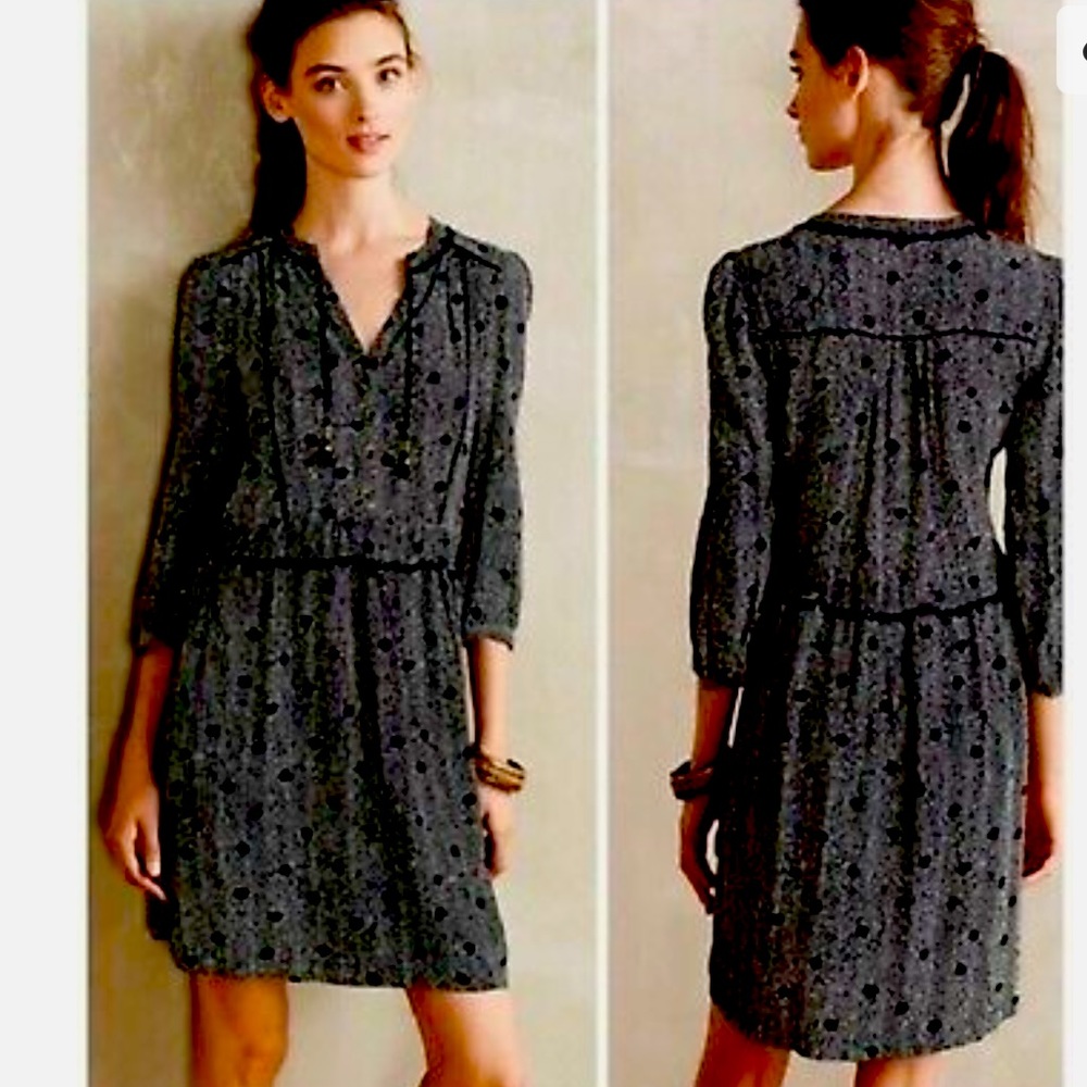 Anthropologie XS 
Maeve Black & White Polka Dot Dress Size Small 3/4 Sleeve.